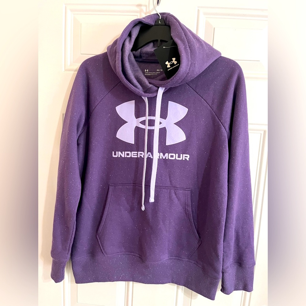NWT Under Armour Rival Fleece Hoodie XS Purple Pullover Logo Sweatshirt‎ Sporty
